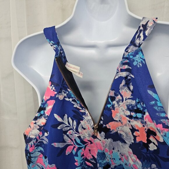 Xhiliration Blue Pink Floral Tropical Sleeveless Maxi Dress L - Picture 8 of 12